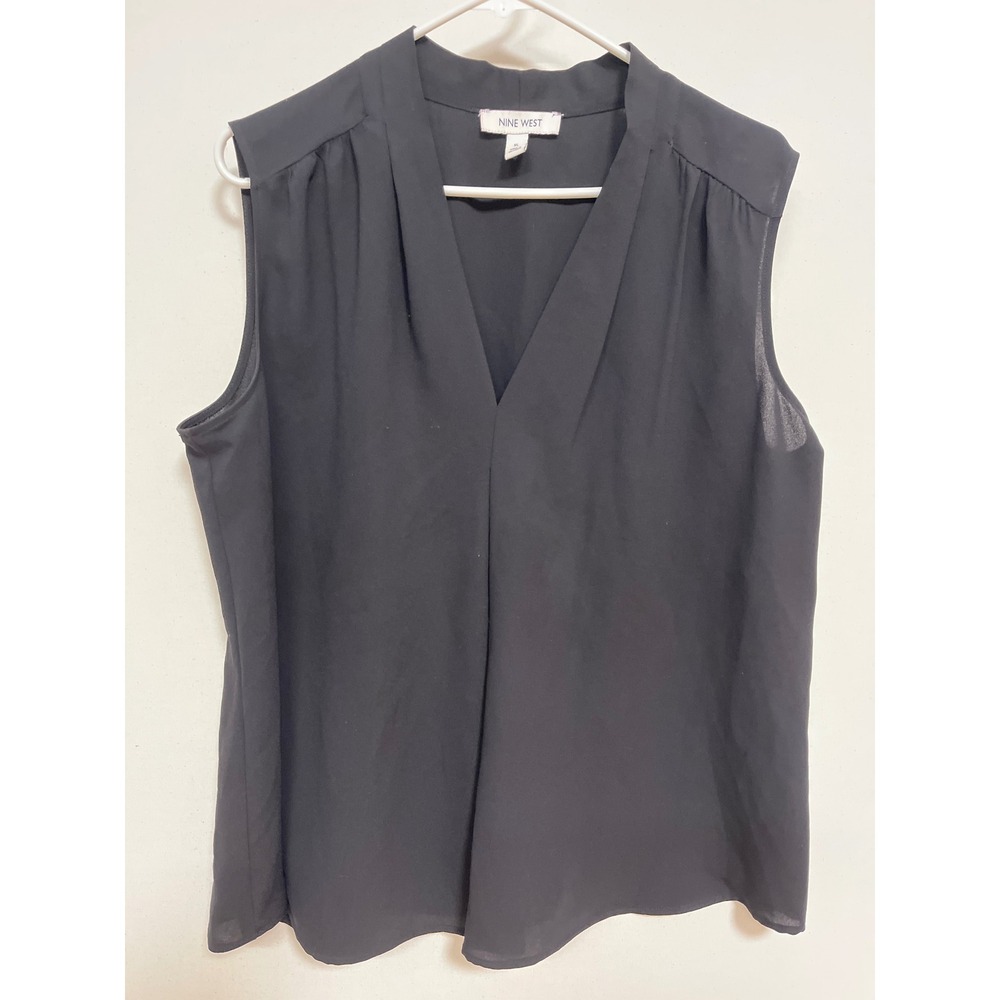 Nine West Black Sleeveless V-Neck Pleated Front Blouse Top XL